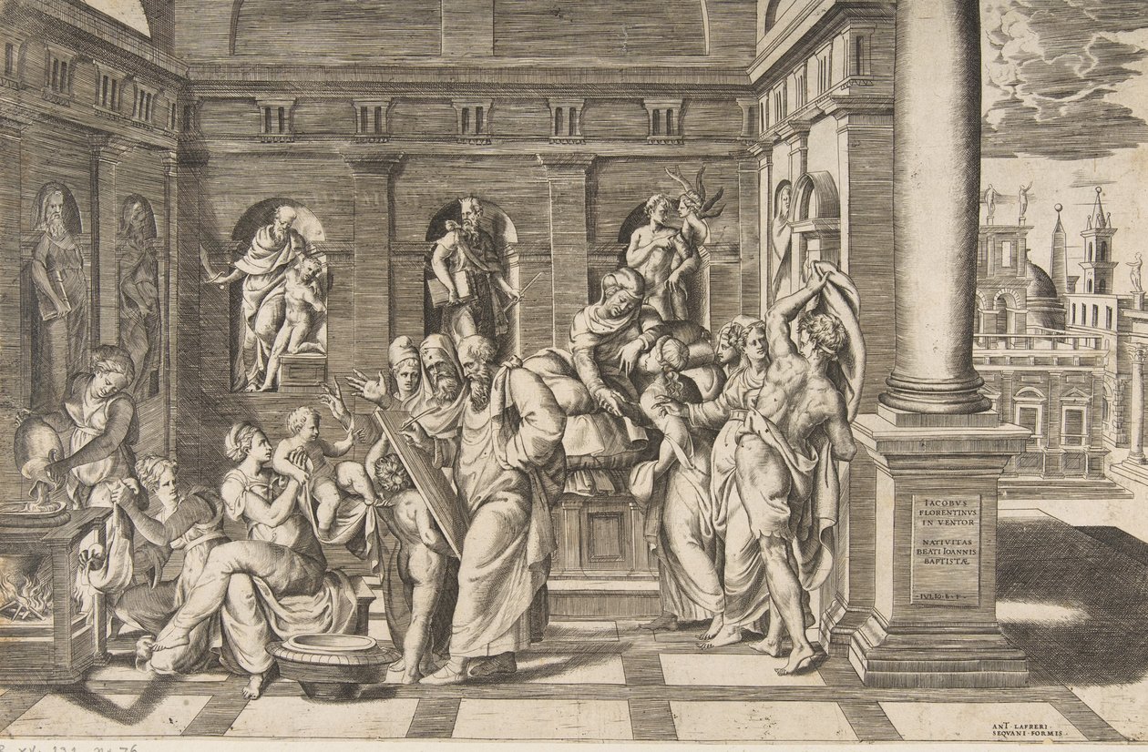 La nascita di San Giovanni Battista in un edificio classico da Giulio Bonasone