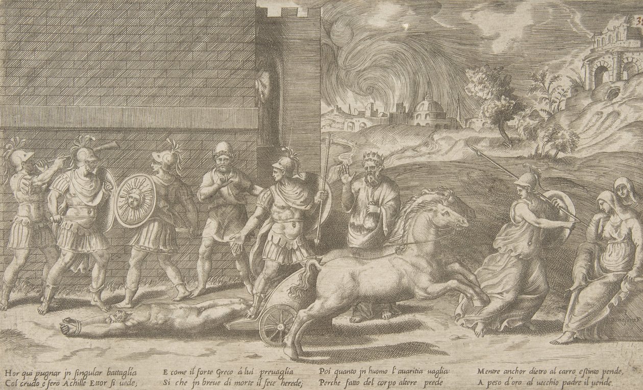 Il combattimento di Ettore e Achille, e Achille che trascina il corpo di Ettore da Giulio Bonasone