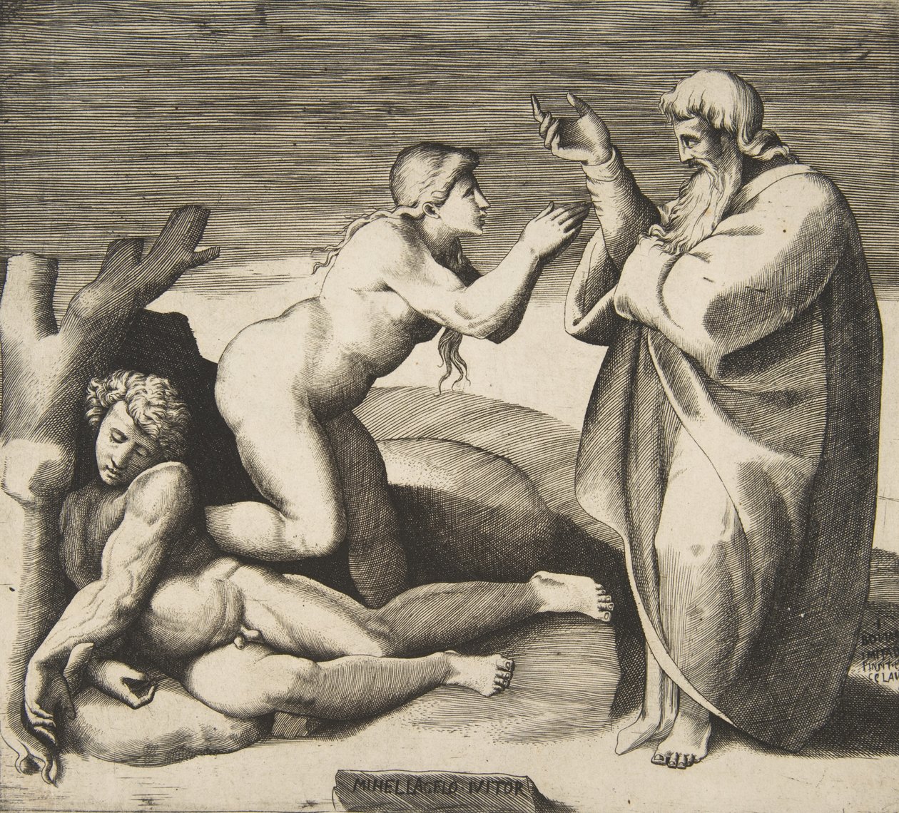 La creazione di Eva che emerge da dietro Adamo, ca. 1530-70 da Giulio Bonasone