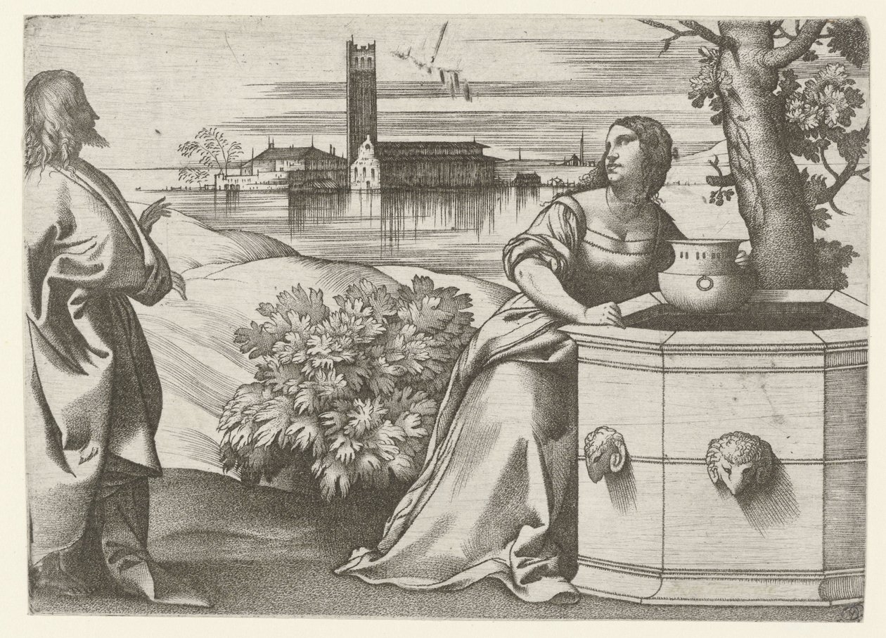 Cristo in conversazione con la Samaritana al pozzo da Giulio Campagnola