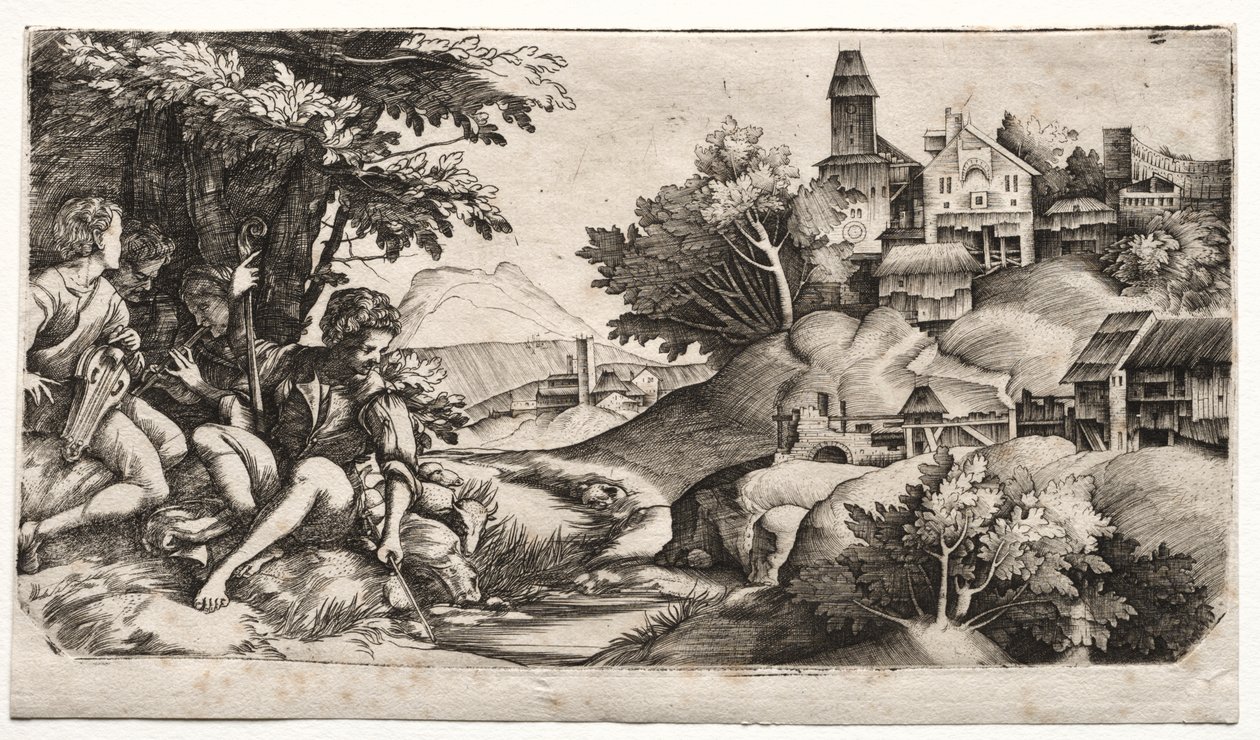 Pastori in un paesaggio da Giulio Campagnola