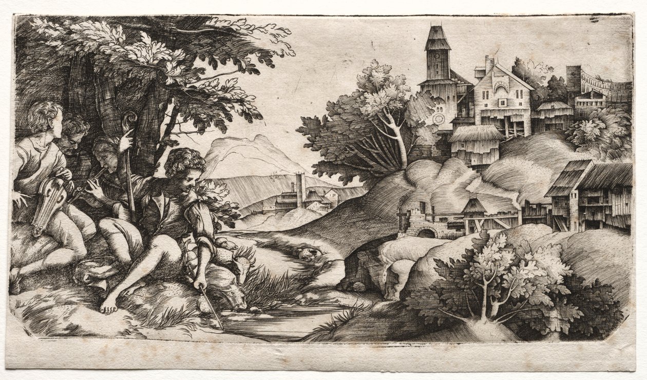 Pastori in un paesaggio, c. 1517 da Giulio Campagnola