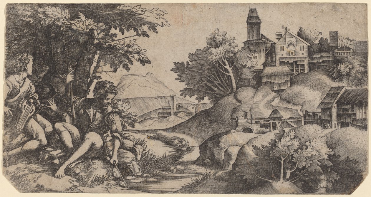 Pastori in un paesaggio da Giulio Campagnola and Domenico Campagnola