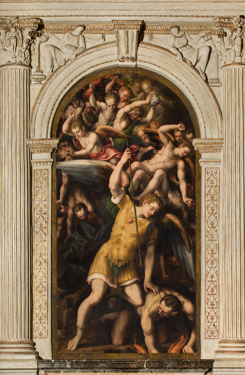 Transetto nord, Altare di San Michele Arcangelo, Arcangelo Michele che uccide il male, Giulio Campi 1566 da Giulio Campi