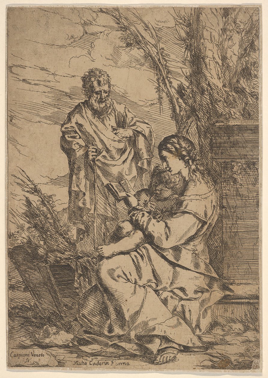 Sacra Famiglia con la Vergine che legge, la Vergine seduta di profilo con un libro nella mano sinistra..., 1640-60 da Giulio Carpioni