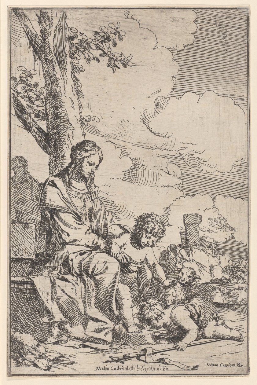 La Sacra Famiglia con il piccolo San Giovanni che bacia i piedi di Cristo da Giulio Carpioni