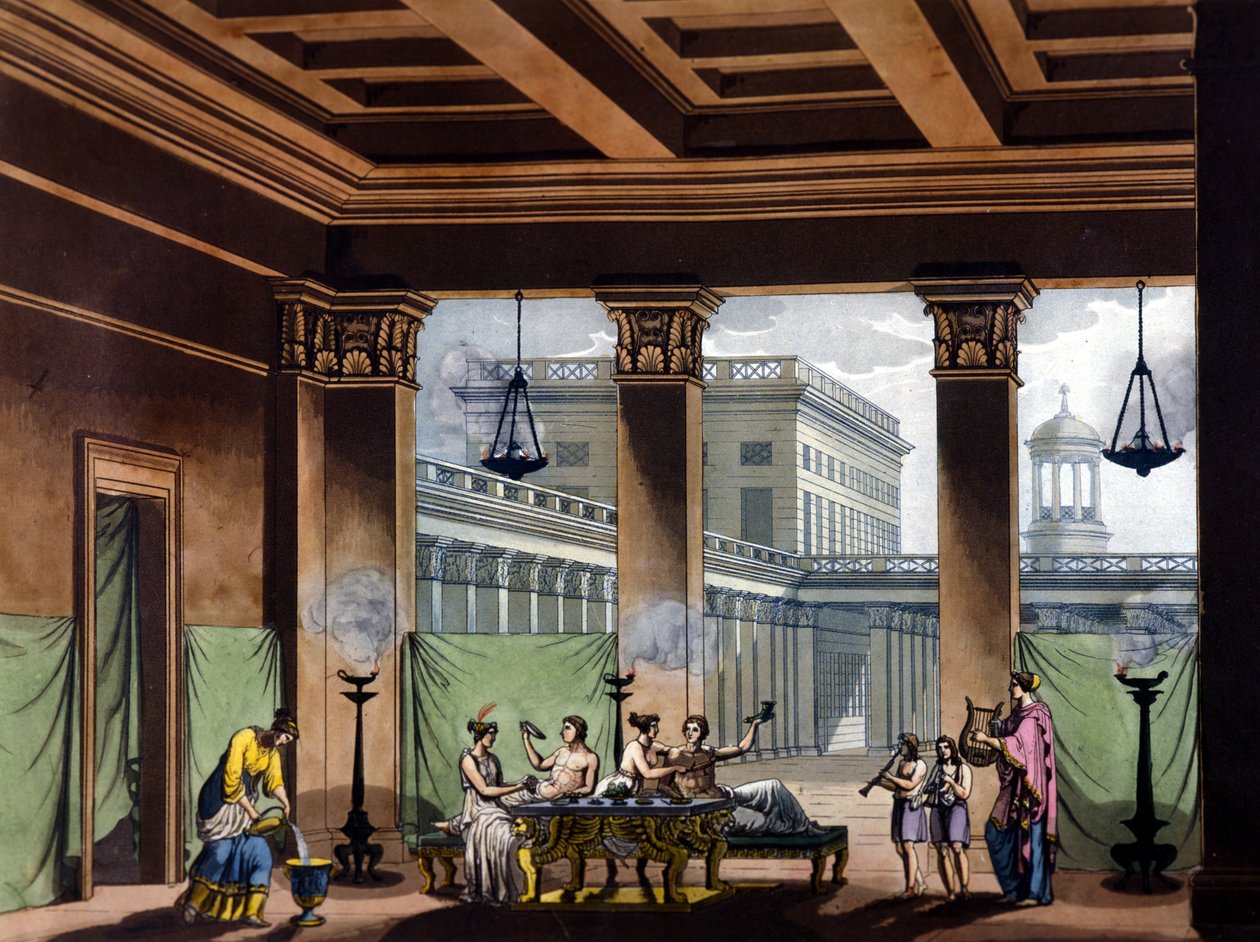 Triclinium con lampade a olio accese nell