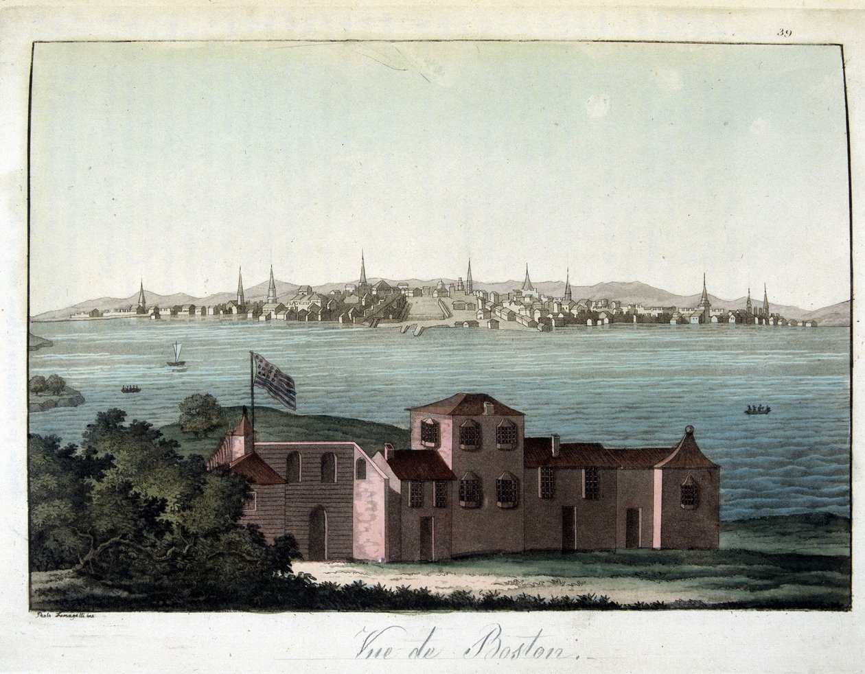 Veduta della città di Boston - in Il costume antico e moderno di Dr. Jules Ferrario, ed. Milano da Giulio Ferrario