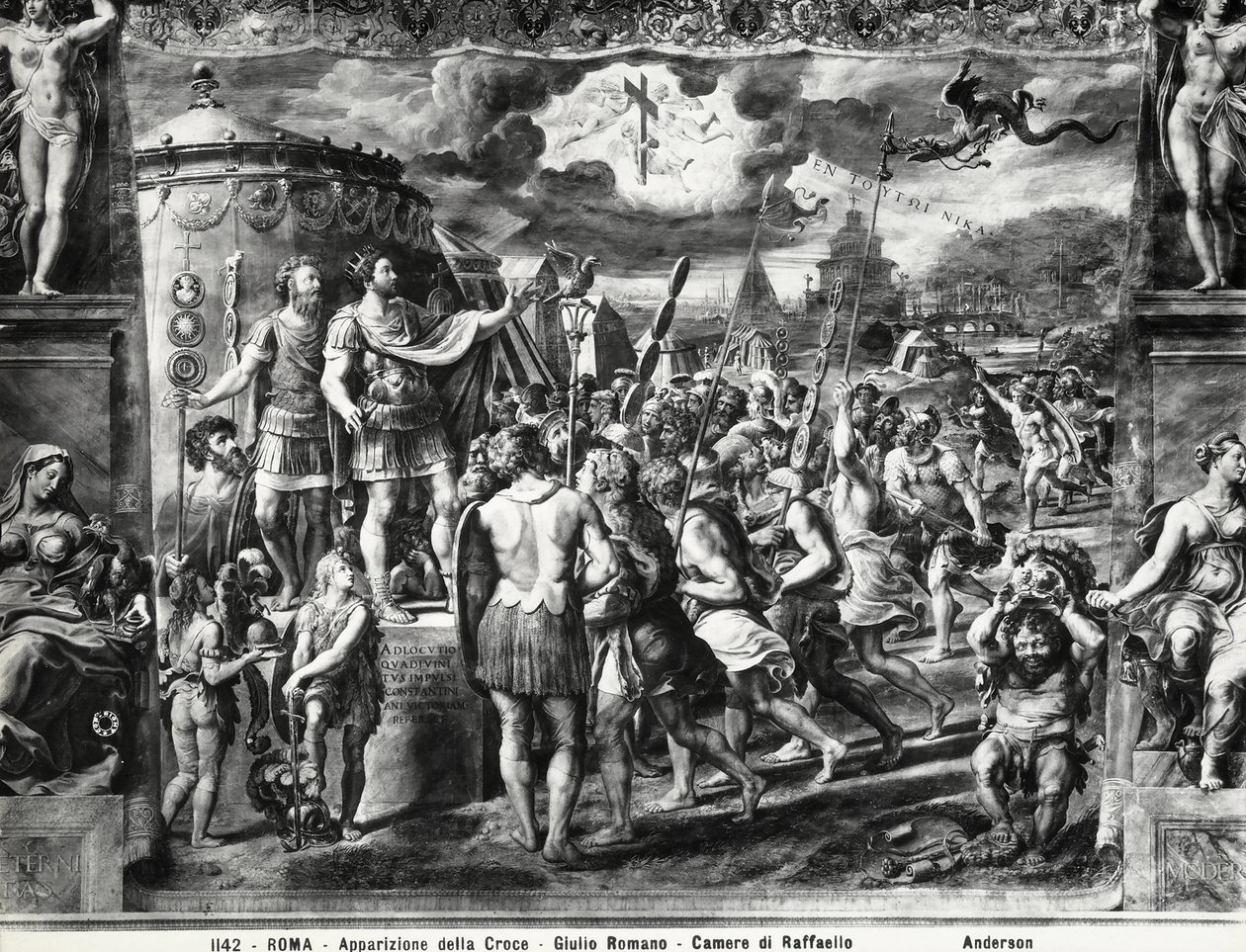 Visione della croce di Costantino, dalla Sala di Costantino, Stanze di Raffaello da Giulio Romano