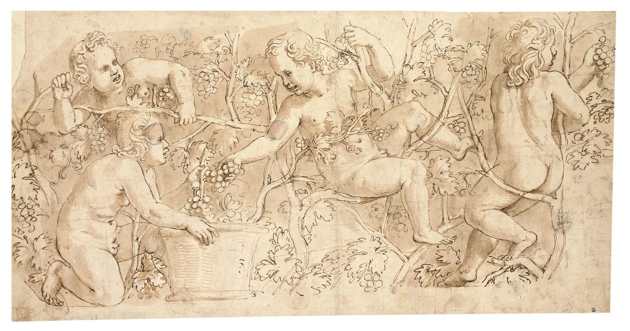 Putti che raccolgono uva: Disegno per un fregio da Giulio Romano
