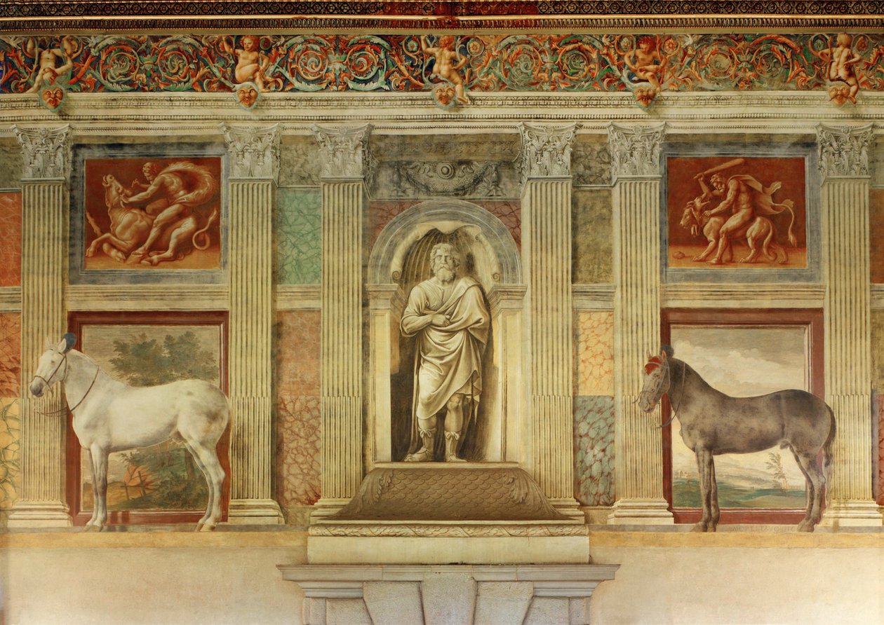 Sala grande dei cavalli, con affreschi dei cavalli preferiti dai Gonzaga ... (affresco) da Giulio Romano