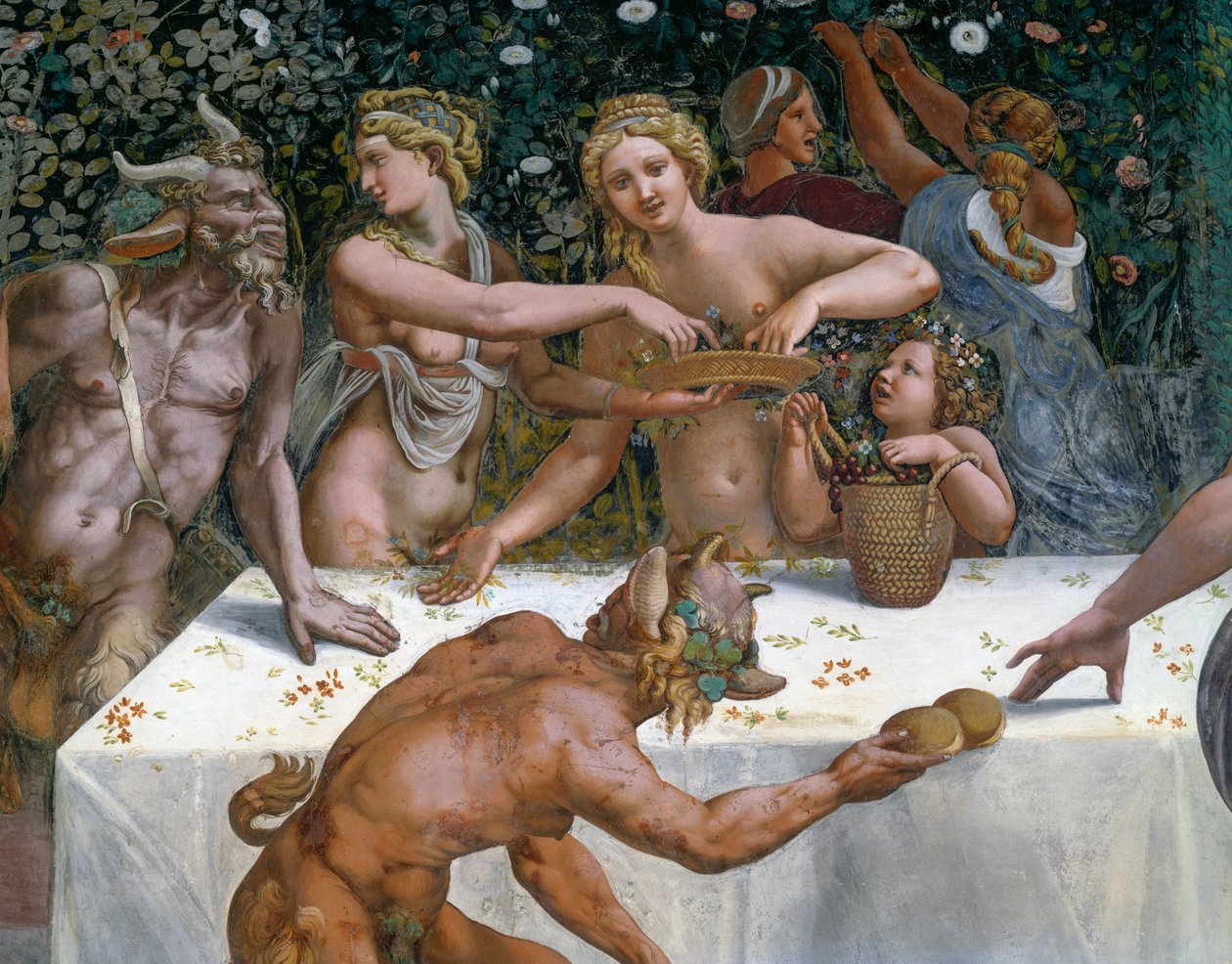 Festa di nozze o Banchetto degli dei, affresco di Giulio Romano (1499-1546), parete ovest della Camera di Cupido e Psiche, Palazzo Te, Mantova (Patrimonio Mondiale dell