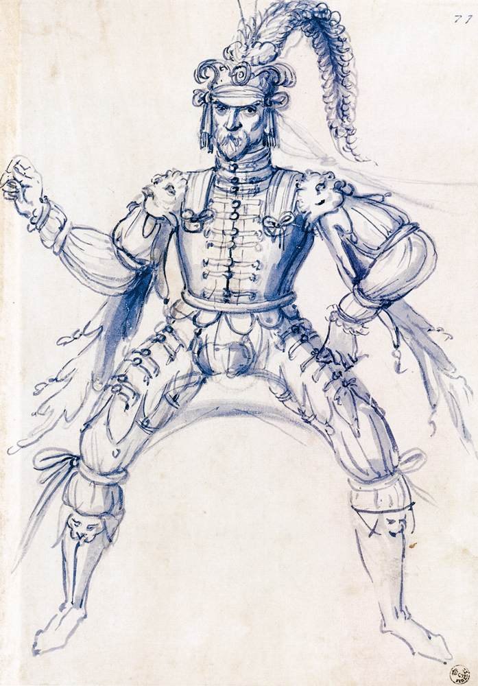 Disegno di costume per un cavaliere a cavallo da Giuseppe Arcimboldo