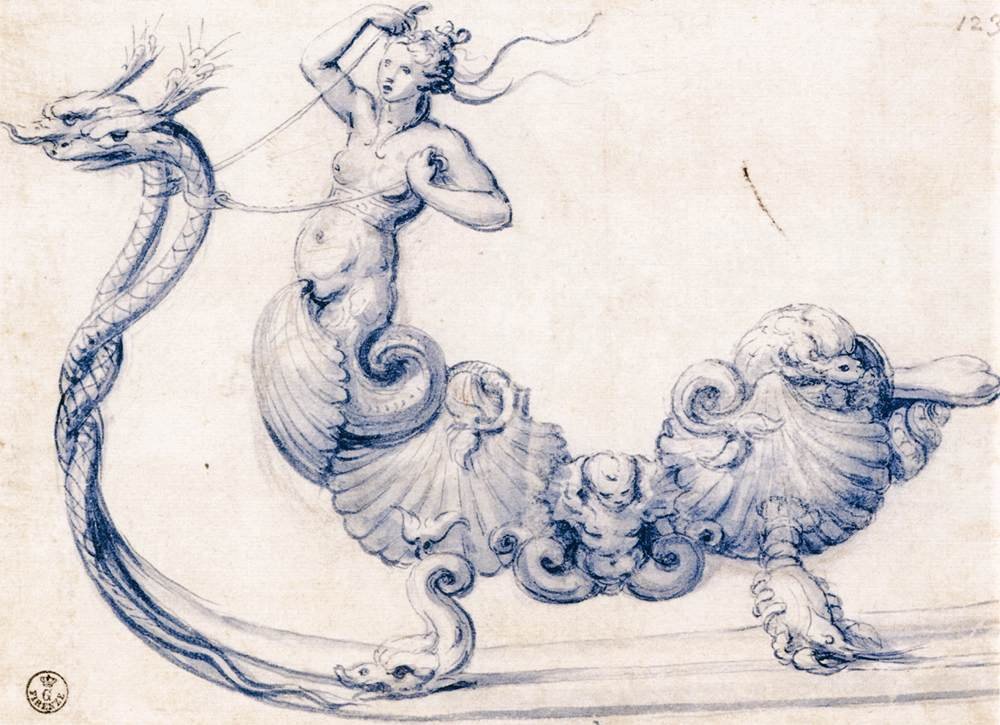 Bozzetto per una slitta con figure di sirene da Giuseppe Arcimboldo