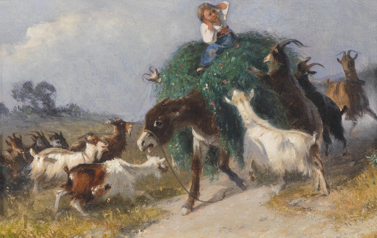 Capre che conquistano un carro di fieno da Giuseppe Palizzi