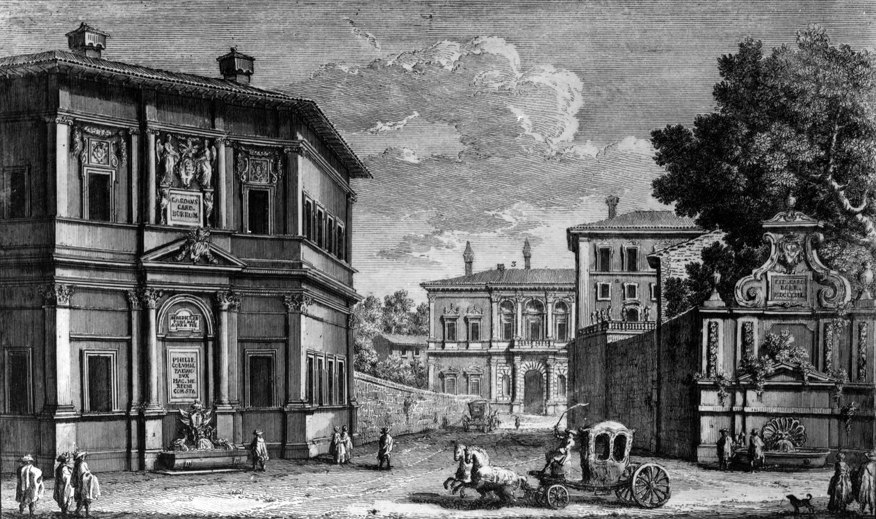 Veduta del Casino della Vigna e della Villa Giulia oltre, c.1761 (acquaforte) da Giuseppe Vasi