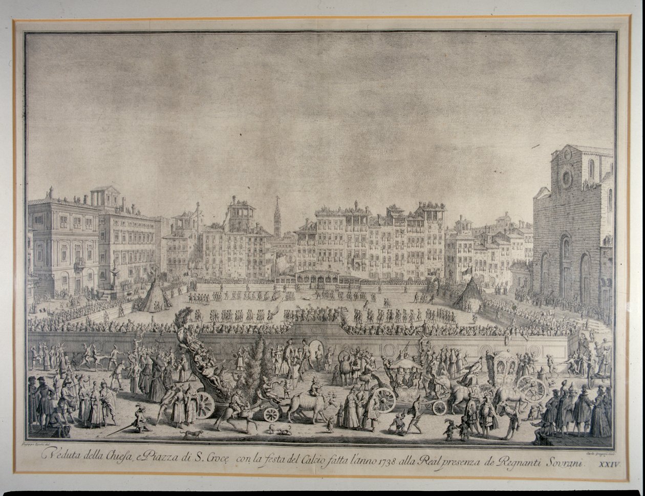 La Festa del Calcio in Piazza Santa Croce, inciso da Carlo Gregori (1719-59) 1738 da Giuseppe Zocchi