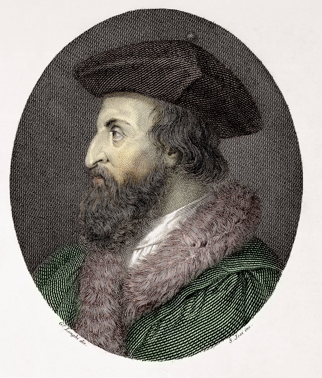 Ritratto del medico, poeta e umanista italiano Girolamo Fracastoro (Hieronymus Fracastorius o Jerome Fracastor) (1478/83-1553) Incisione Collezione Privata da Giuseppe (after) Longhi