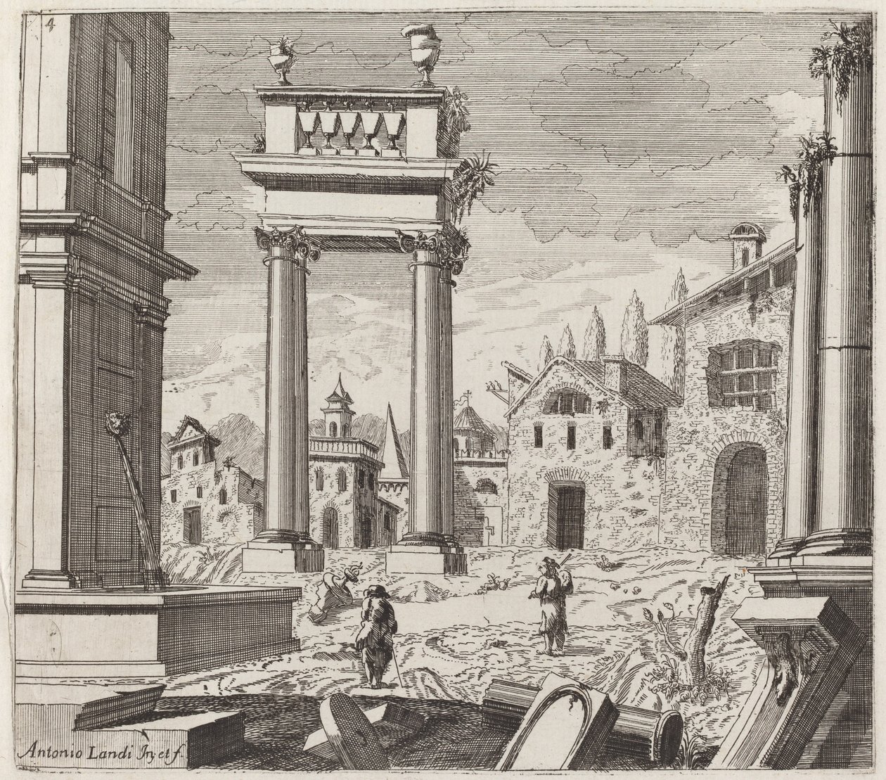 Fantasia architettonica con rovine classiche e edifici vernacolari da Giuseppe Antonio Landi