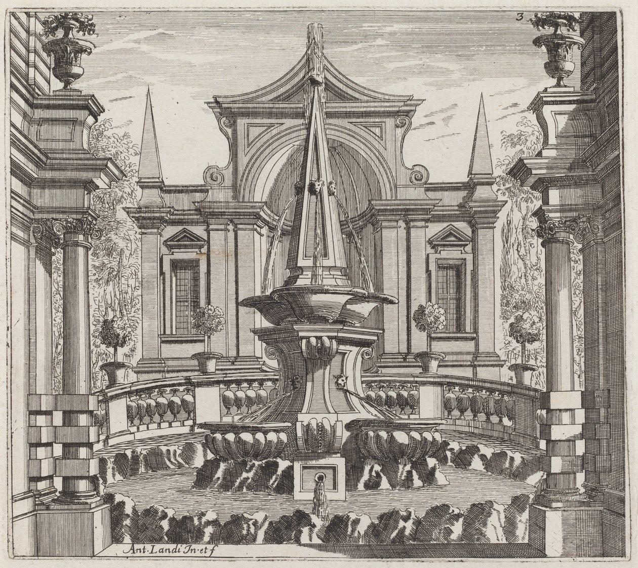 Giardino fantastico con fontana e padiglione da Giuseppe Antonio Landi