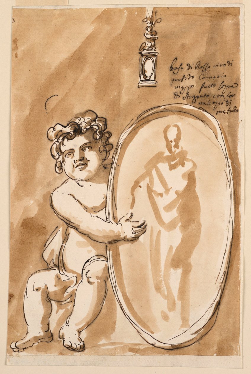 Putto seduto con medaglione da Giuseppe Barberi