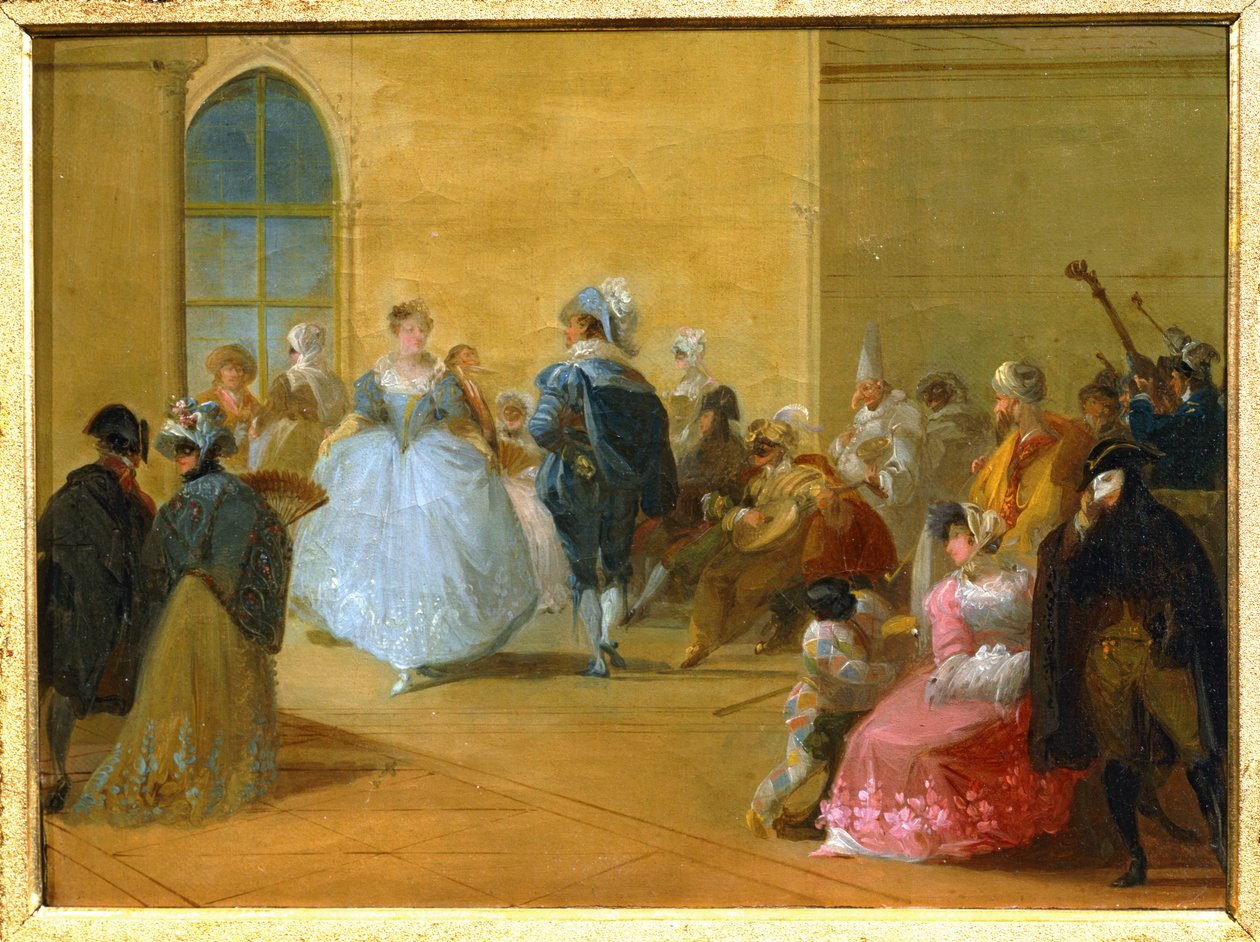 Un ballo in maschera veneziano ... (dipinto su tela) da Giuseppe Bernardino Bison