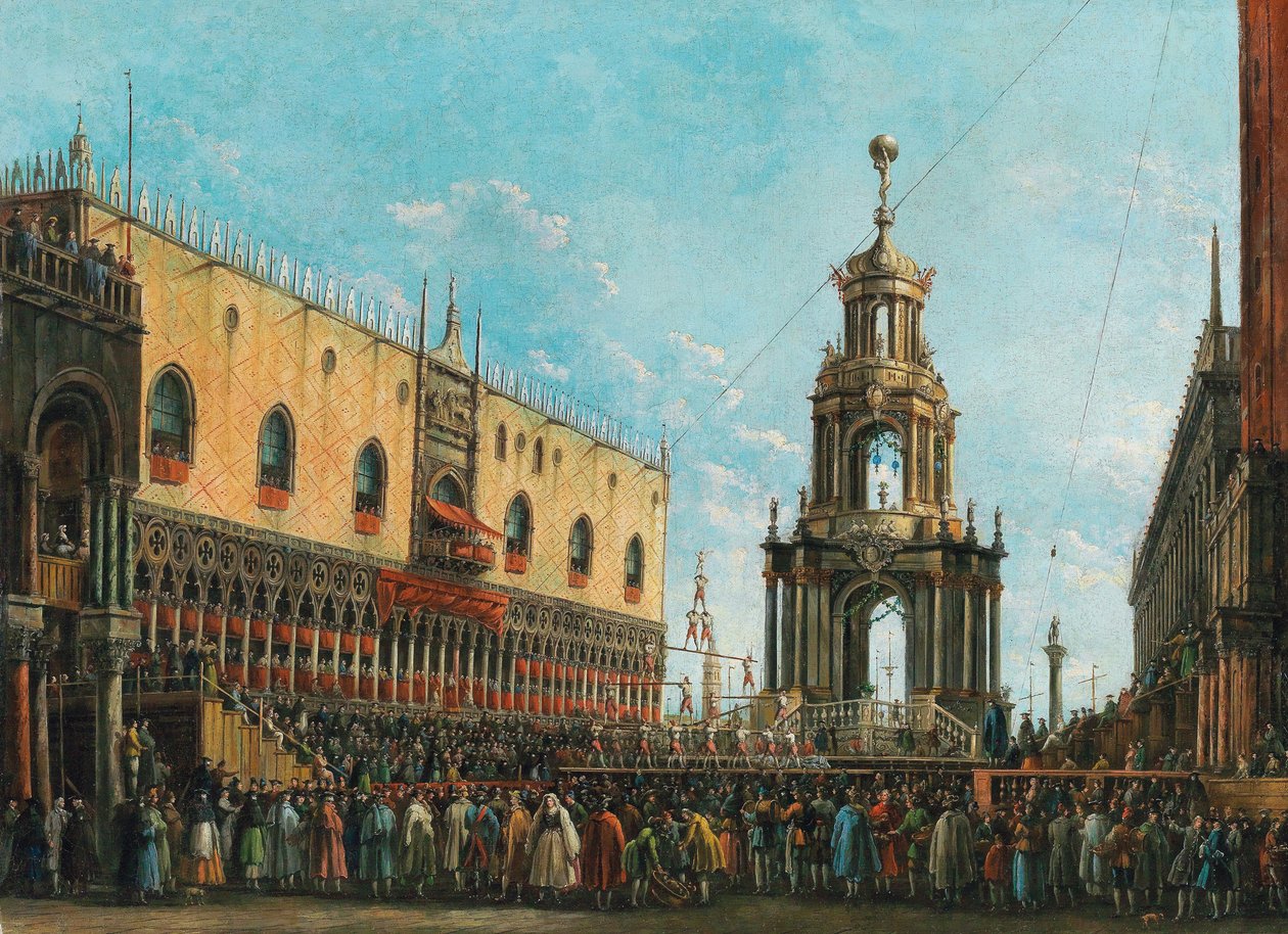 Il Giovedì Grasso davanti al Palazzo Ducale a Venezia, 1830 da Giuseppe Bernardino Bison