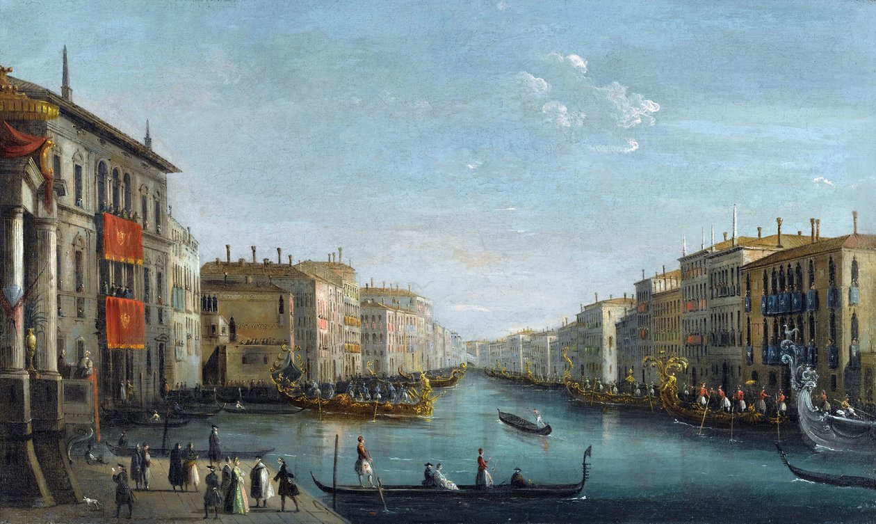 Vista del Canal Grande dal Palazzo Balbi verso il Ponte di Rialto con una regata da Giuseppe Bernardino Bison