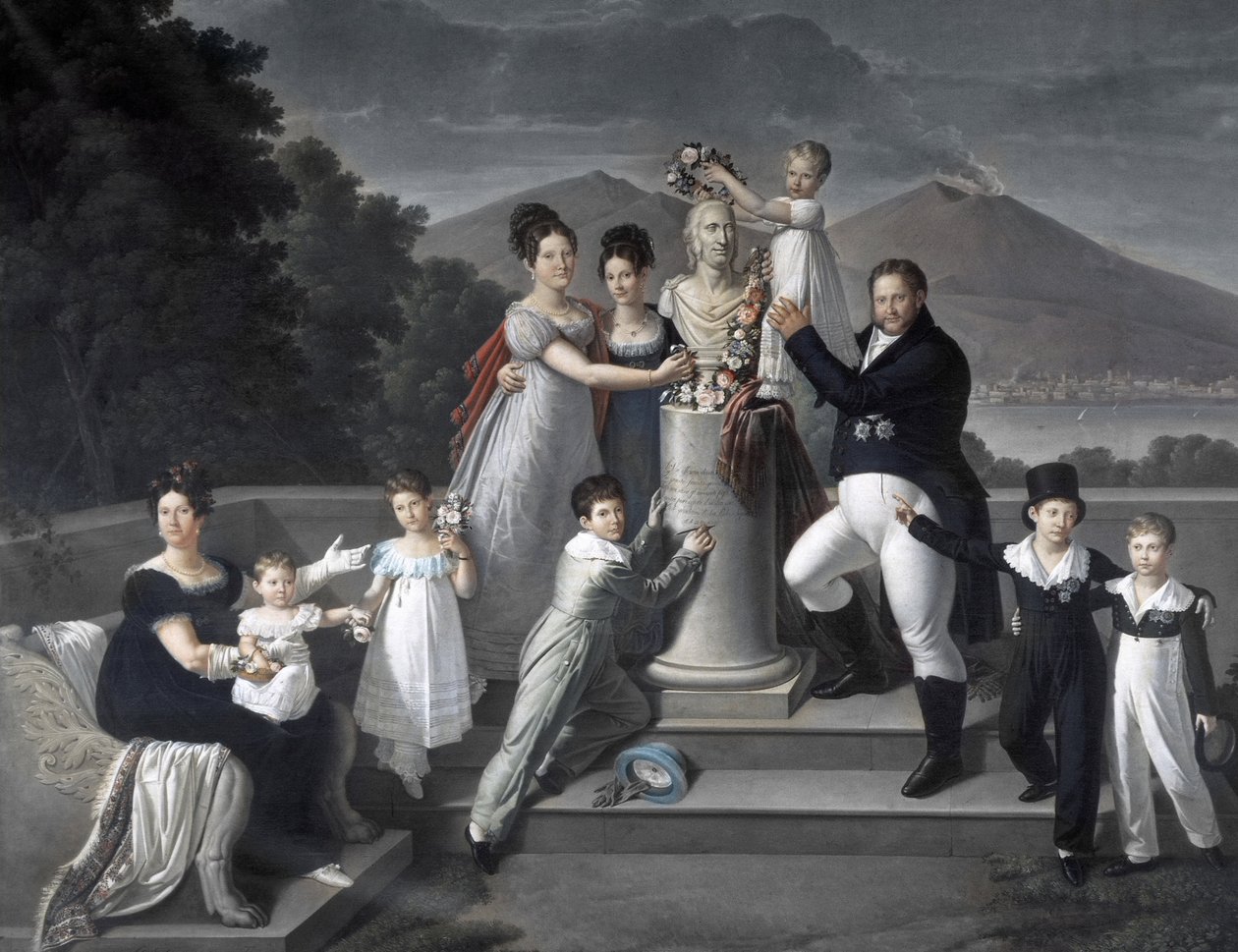 (Famiglia del Re Francesco I delle Due Sicilie). Da sinistra a destra: Maria Isabella di Borbone-Spagna (seconda moglie di Francesco I), Maria Carolina Ferdinanda, Maria Antonietta Granduchessa di Toscana, Luisa Carlotta, Maria Cristina Regina di Spagna, F da Giuseppe Cammarano