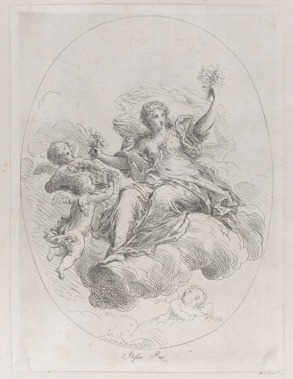 Figura allegorica su una nuvola con putti, dopo Stefano Pozzi da Giuseppe Canale