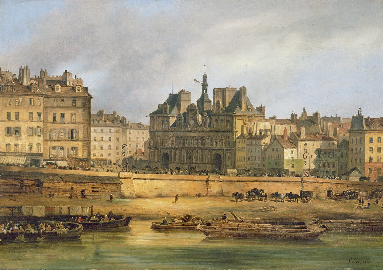 Hotel de Ville e lungofiume, Parigi, 1828 da Giuseppe Canella