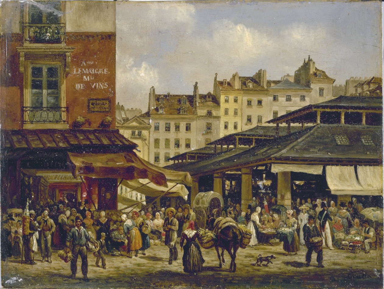 Les Halles e Rue de la Tonnellerie, c.1828 da Giuseppe Canella