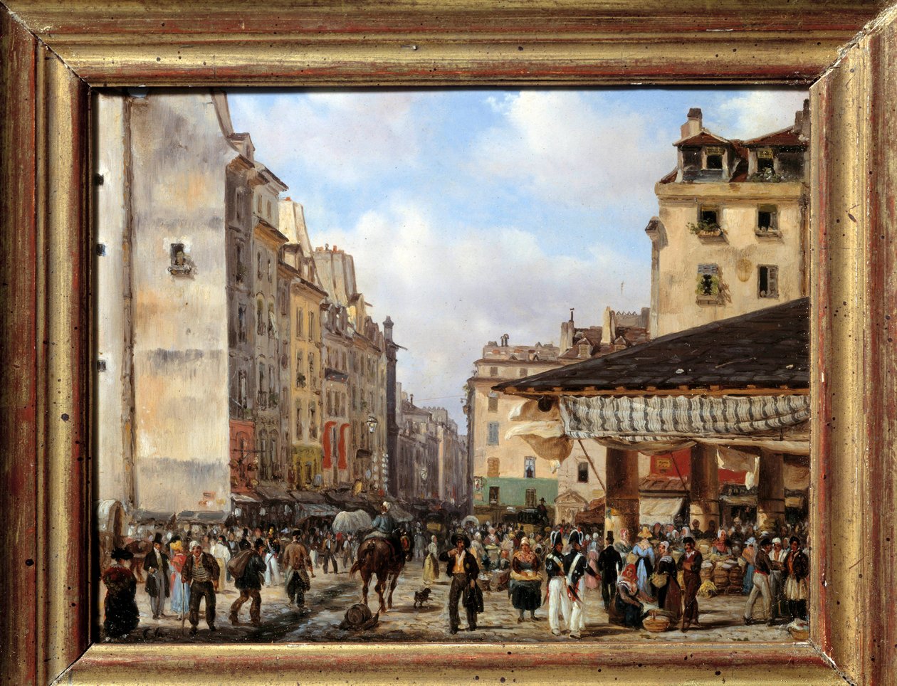 Les Halles e rue de la Tonnellerie nel 1828: vista di Parigi nel XIX secolo da Giuseppe Canella