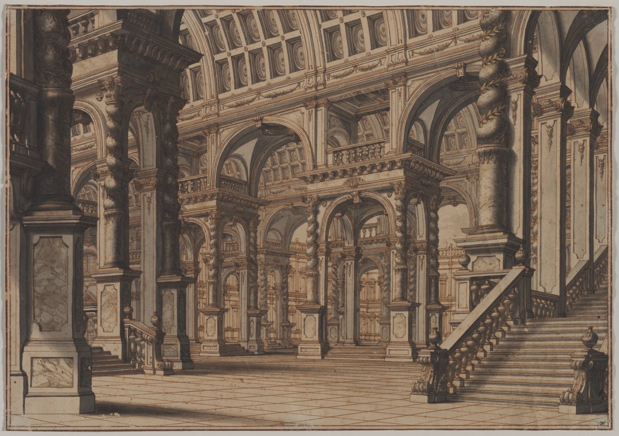 Sala monumentale con scala, secondo quarto del XVIII secolo da Giuseppe Galli Bibiena