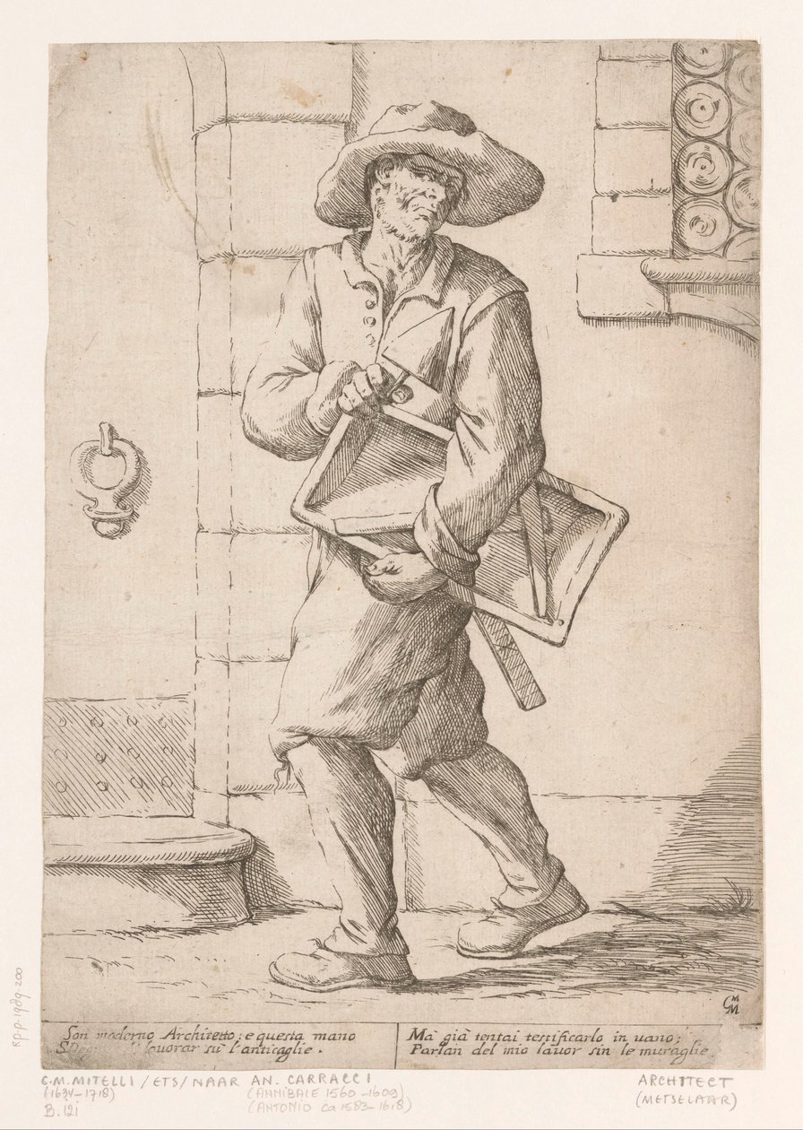 Muratore (serie di venditori ambulanti a Bologna) da Giuseppe Maria Mitelli (signed by artist)
