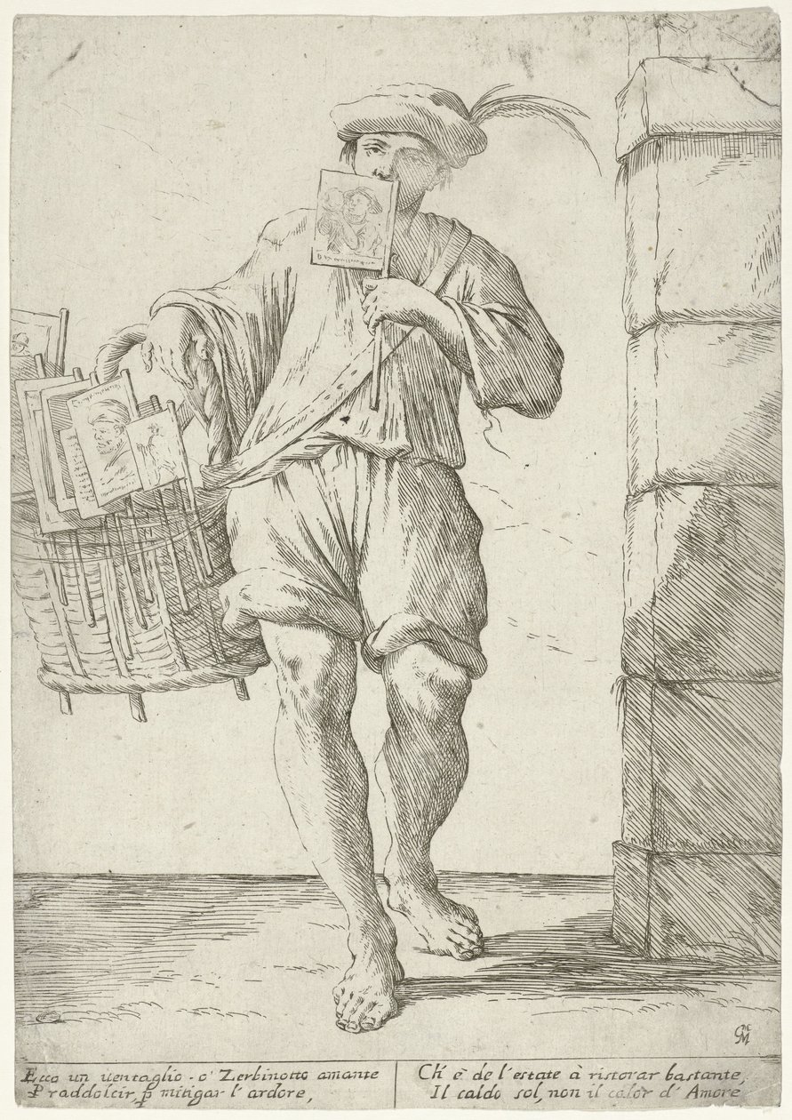 Venditore di bandiere o ventagli da Giuseppe Maria Mitelli (signed by artist)