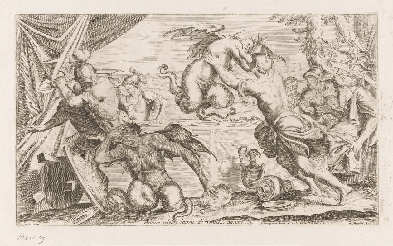 Enea e i suoi compagni combattono con le Arpie da Giuseppe Maria Mitelli