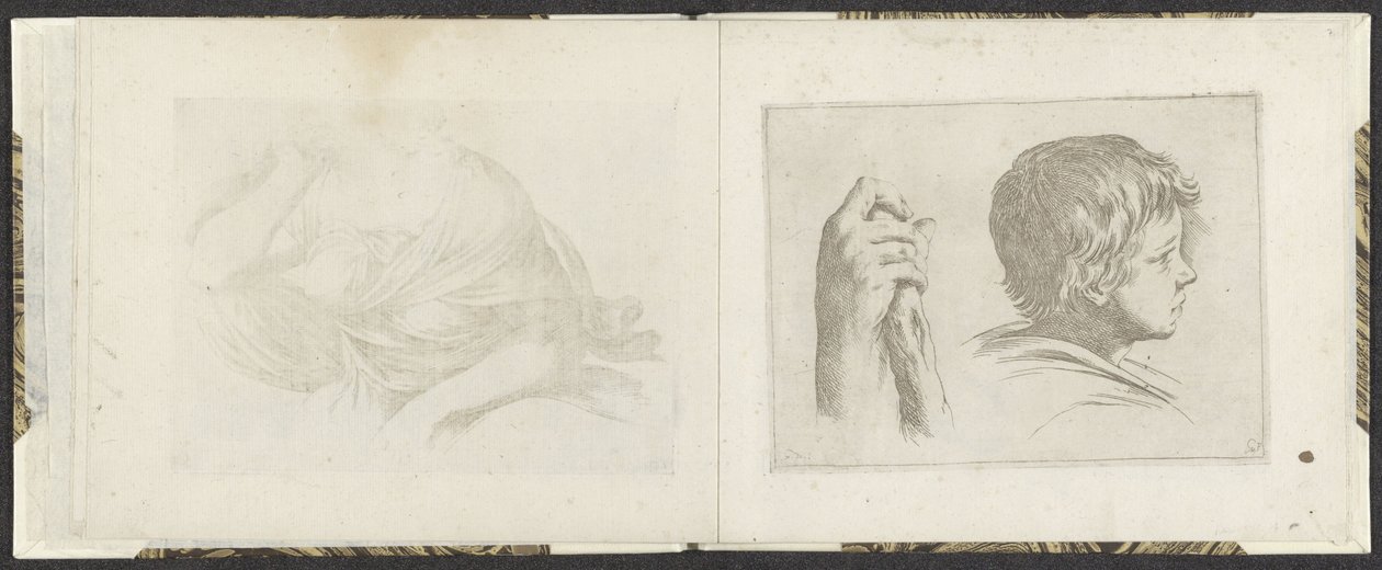 Mano con un bastone di legno e testa di un ragazzo da Giuseppe Maria Mitelli