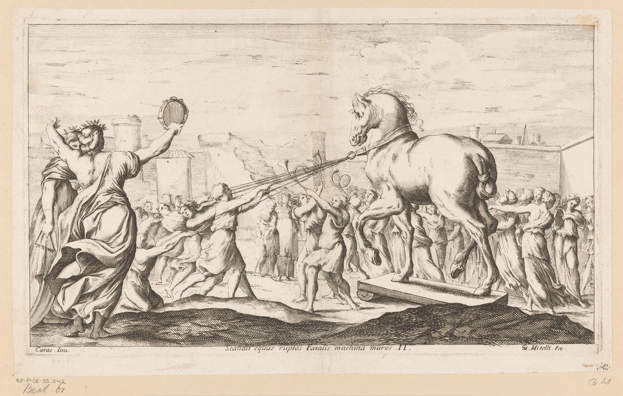 Il cavallo di Troia viene portato dentro da Giuseppe Maria Mitelli