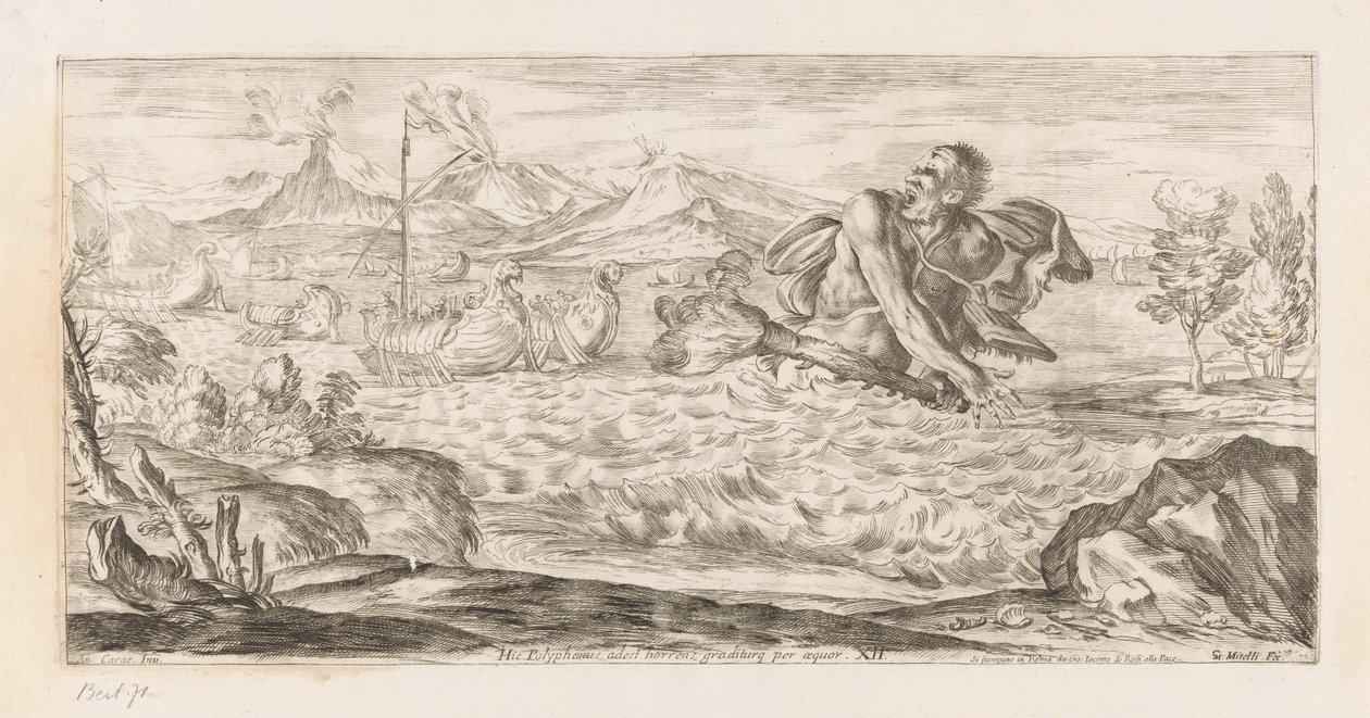 Polifemo insegue la flotta di Enea da Giuseppe Maria Mitelli