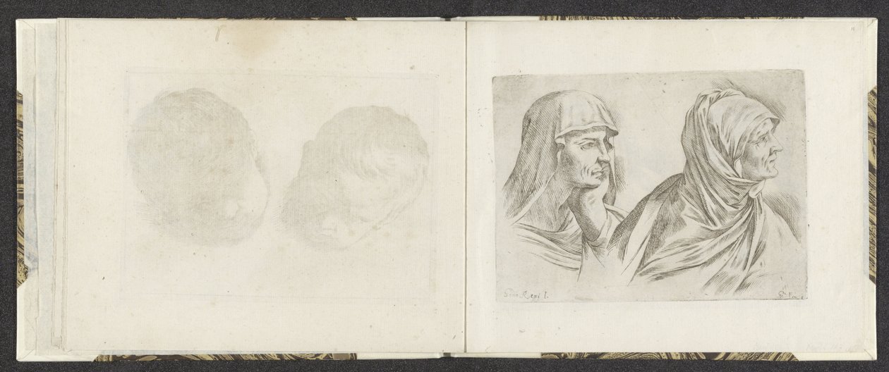 Due busti di donne anziane verso destra da Giuseppe Maria Mitelli