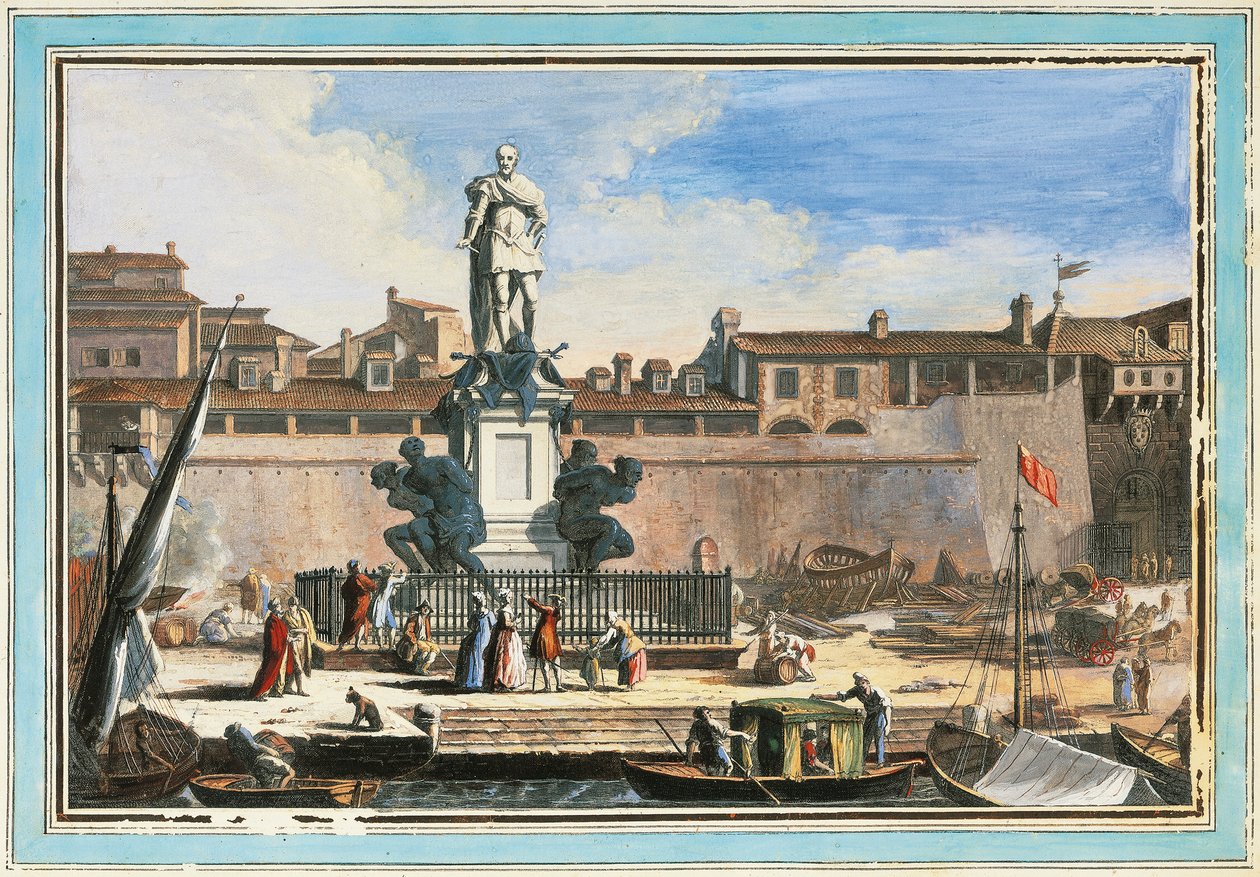 Veduta di Livorno: Monumento dei Quattro Mori da Giuseppe Maria Terreni