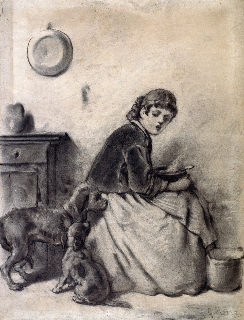 Donna con cani da Giuseppe Mazza