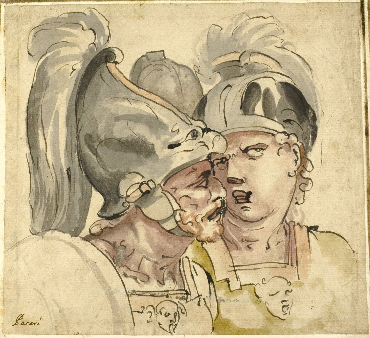 Due soldati con elmetto conversano da Giuseppe Passeri