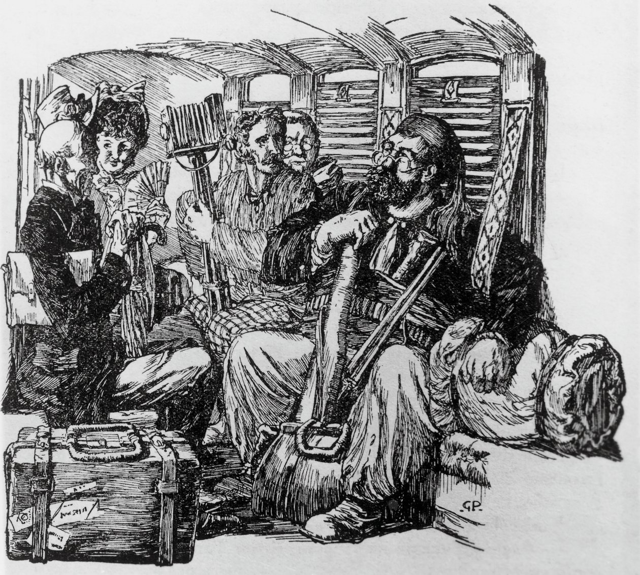 Tartarin in una carrozza per Tartarin sulle Alpi di Alphonse Daudet, Milano da Giuseppe Porcheddu
