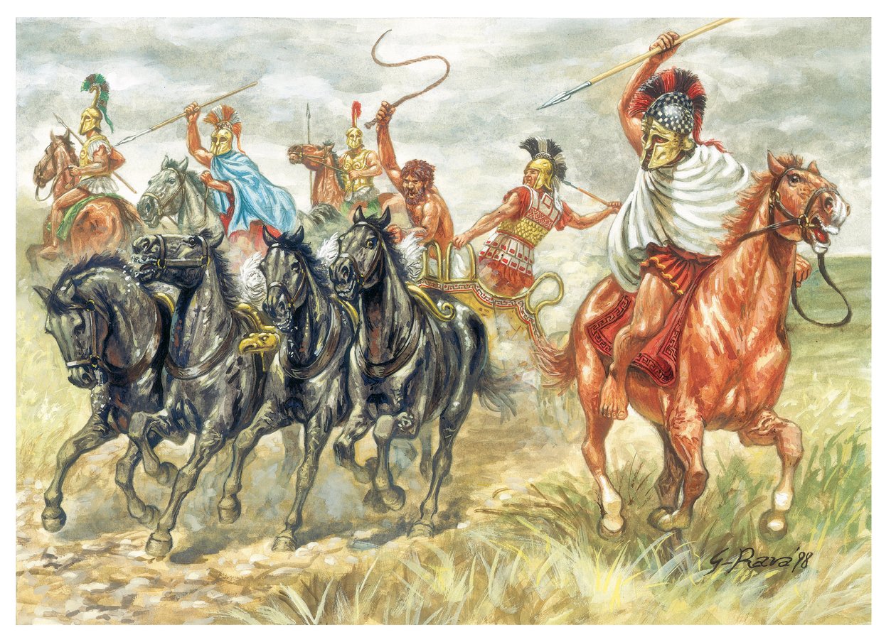 Antica Grecia: soldati di cavalleria greci e carro da Giuseppe Rava