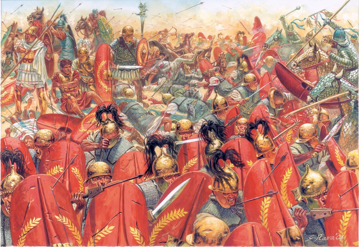 Antica Roma: la Battaglia di Carre (o Charan) sconfisse le legioni romane sotto il generale Crasso, dai Parti guidati dal generale Surena il 9 giugno da Giuseppe Rava
