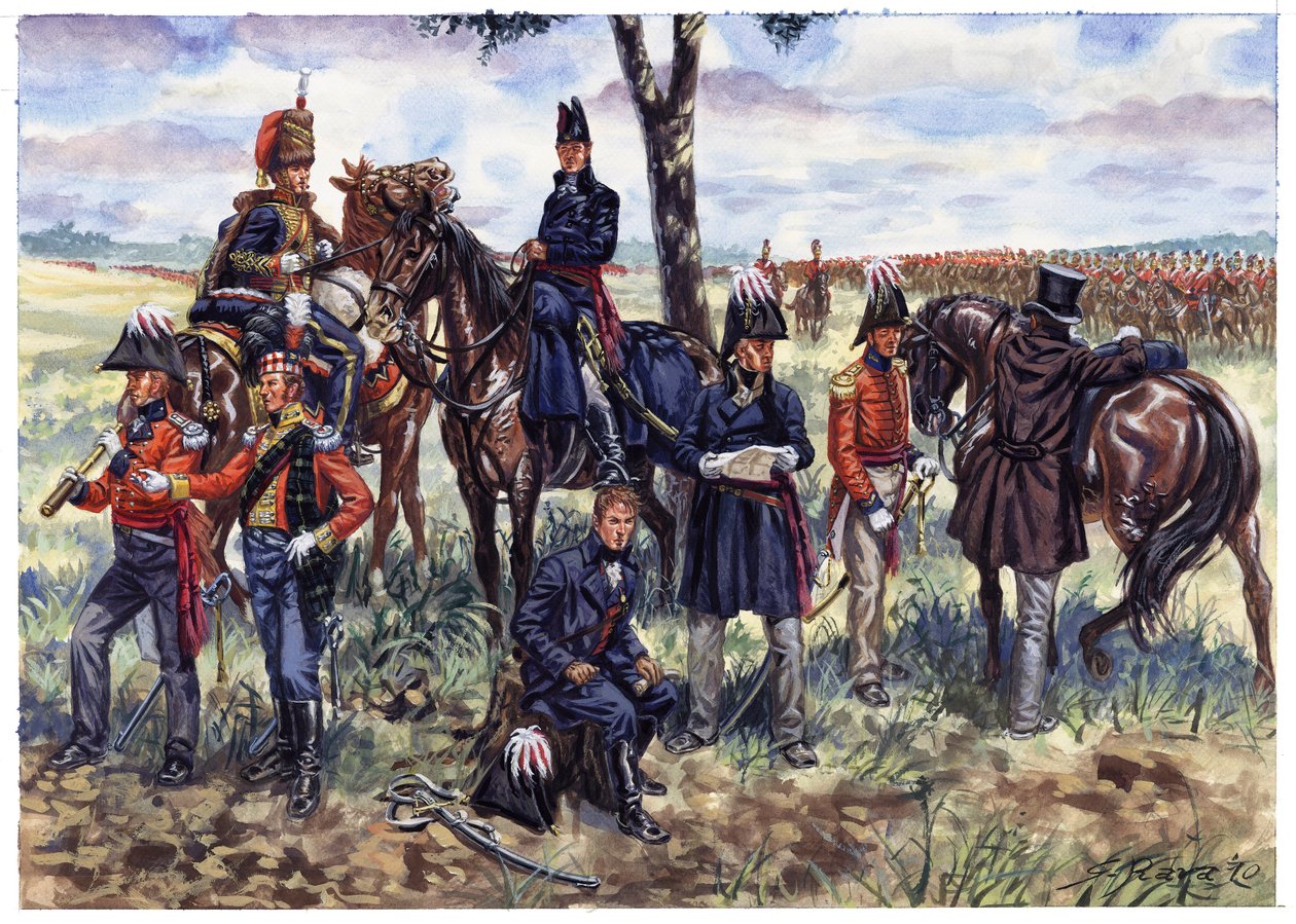 Primo Impero: stato maggiore del Duca di Wellington alla battaglia di Waterloo il 18 giugno 1815 - Illustrazione di Giuseppe Rava da Giuseppe Rava