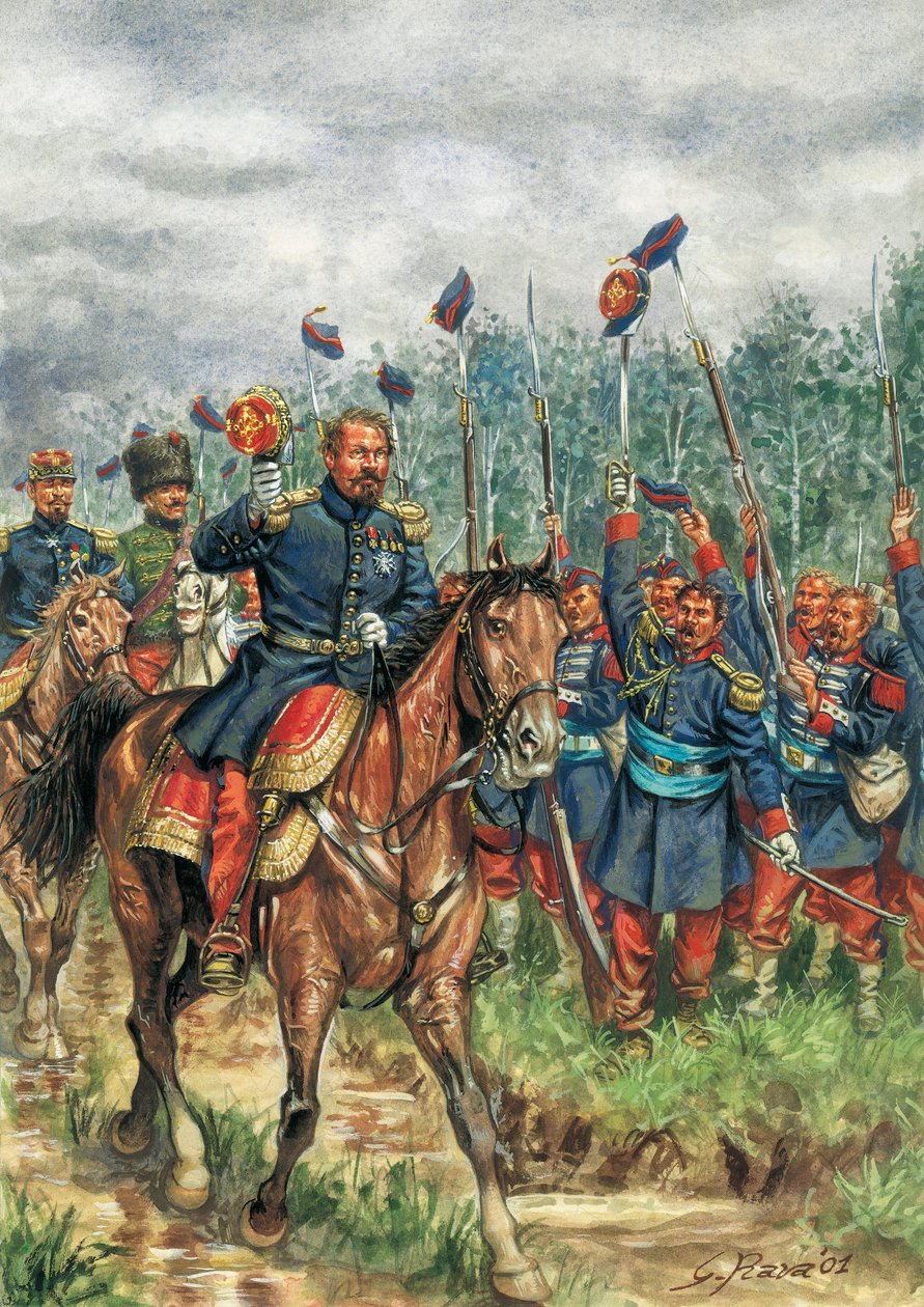 Napoleone III (1808-1873) a cavallo salutato dal suo esercito da Giuseppe Rava