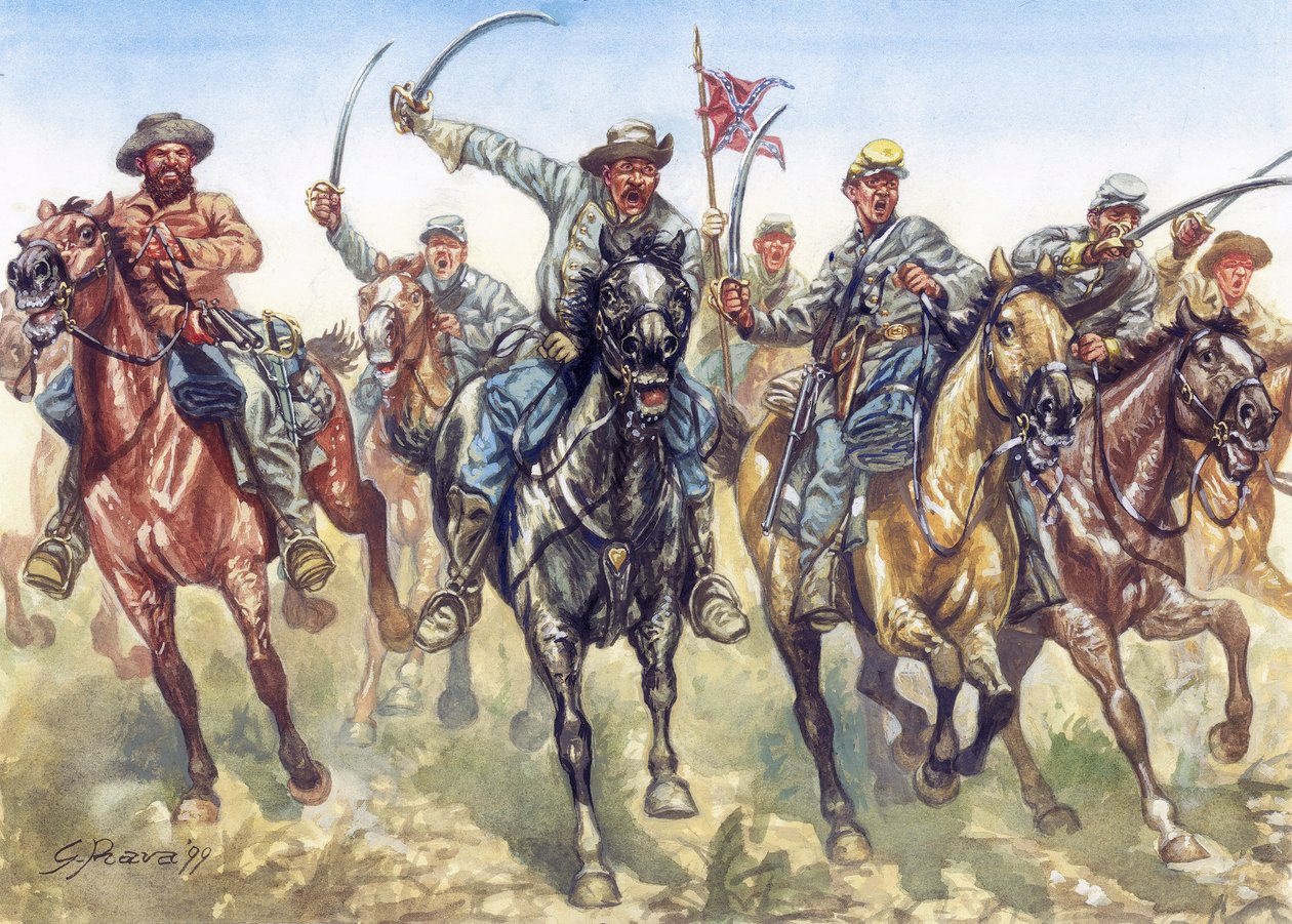 Guerra di secessione (1861-1865) - Guerra civile americana: la cavalleria confederata in carica - Illustrazione di Giuseppe Rava da Giuseppe Rava